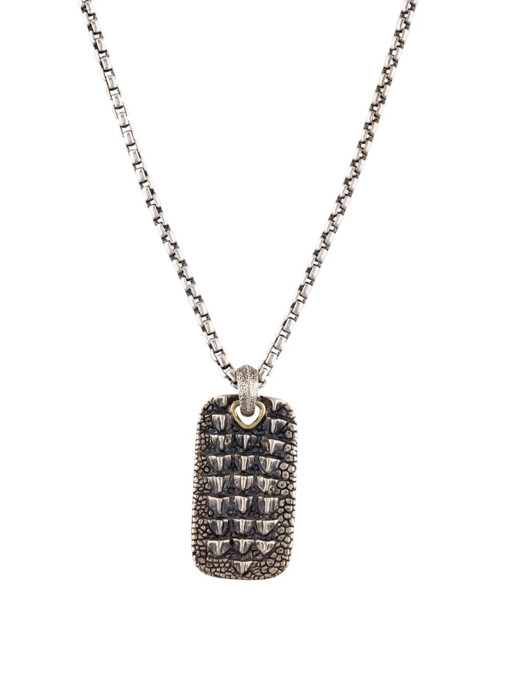 David Yurman Silver and Gold crocodile print  Tag Necklace